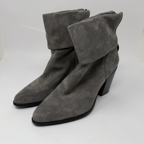 Alfani Lauree Ankle Boots Womens 9M Leather Suede Booties High Heel Cuffed‎ Gray - Picture 1 of 16